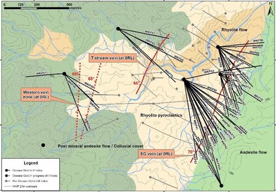 Figure 1: Plan View of Geology, Drill Traces and Distribution of 3 Main Veins at WKP (CNW Group/OceanaGold Corporation) Photo_Asset_1