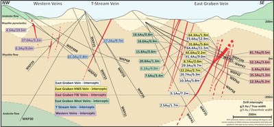Figure 4: Wharekirauponga Schematic Cross Section Showing Geology and Historical and New Intercepts (WKP109) (CNW Group/OceanaGold Corporation)
