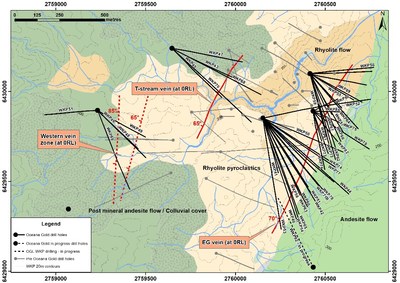 Figure 1 – Plan View of geology and distribution of known major veins at WKP. (CNW Group/OceanaGold Corporation)