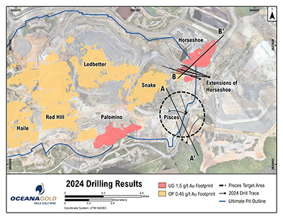 Figure 1: Plan view of the location of the Pisces exploration target (CNW Group/OceanaGold Corporation)